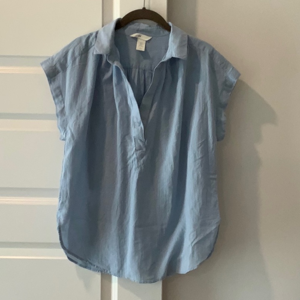 H&M Blue Cap Sleeve Lightweight Cotton Shirt